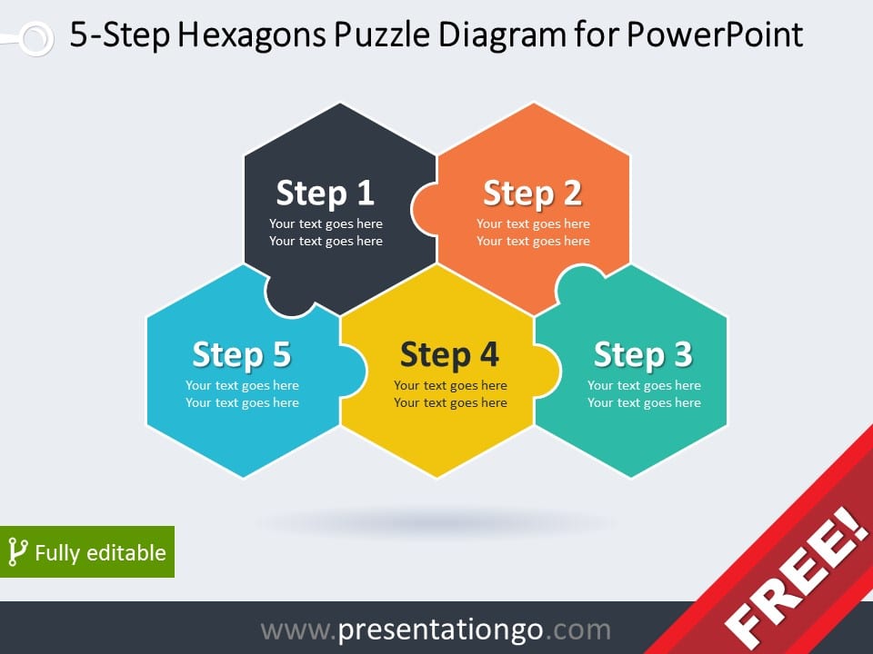 5 Step Hexagons Puzzle Diagram For PowerPoint