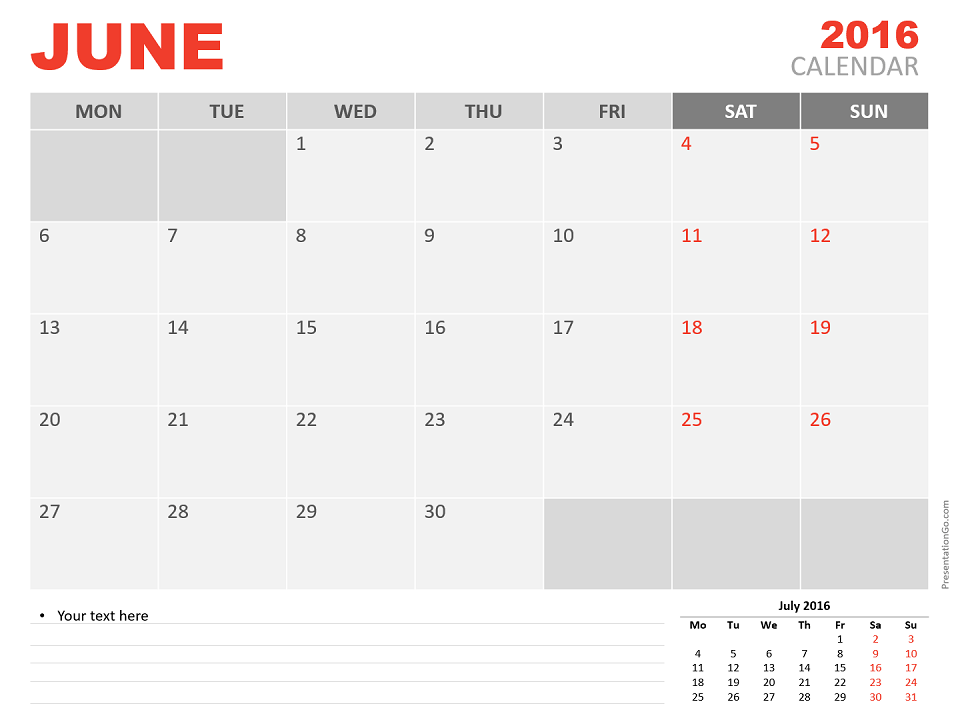 June 2016 Powerpoint Calendar Presentationgo Com